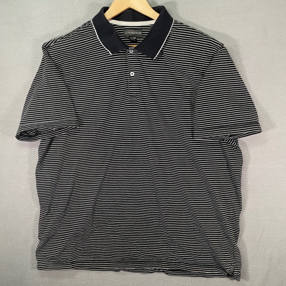 Covington Mens Black White Stripe Polo Shirt Short Sleeve Size XXL Golf Casual